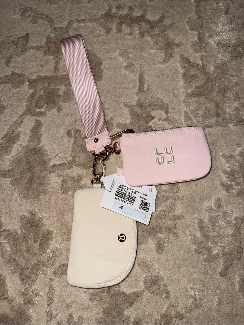 lululemon athletica Pink and Cream Key & Card Holder Wristlet